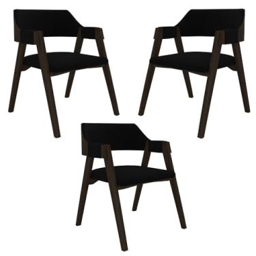 Imagem de Kit 3 Cadeiras Sala de Jantar e Jogos Carteados Madeira Maciça Poker Veludo Preto/Capuccino G42 - Gran Belo