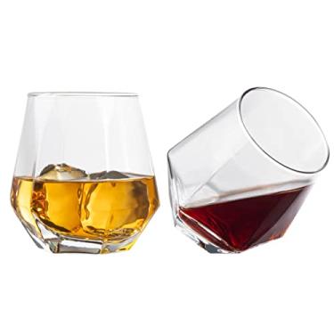 Imagem de Diamond Glasses - Stemless Wine Glass Set of 2 - Geometric Tilting Design - Rolling Whiskey Glasses - Stem Less Anti Rocking Cup Diamonds Shaped - Tilted Glassware Drinking Tumblers for Wiskey/Wine