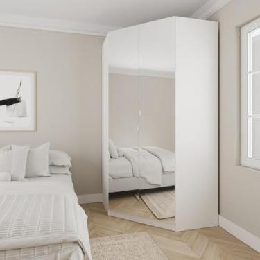 Imagem de Guarda Roupa de Canto Closet com 6 Prateleiras e Portas de Espelho Modular Hera Cabecasa Madeiramade Branco Geada