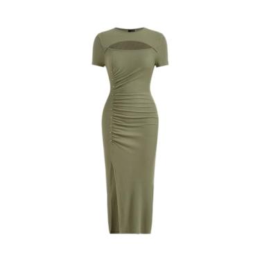 Imagem de Camisa Feminina Cut Out Front Ruched Split Thigh Dress (Color : Army Green, Size : X-Small)