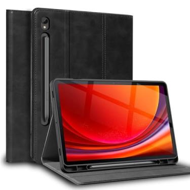 Imagem de NANRUIL Capa protetora para Samsung Galaxy Tab S9/S9 FE de 11 polegadas com suporte para caneta S modelo 2023 (SM-X710/SM-X716B/SM-X718U/X510), capa protetora de couro legítimo, despertar/hibernar