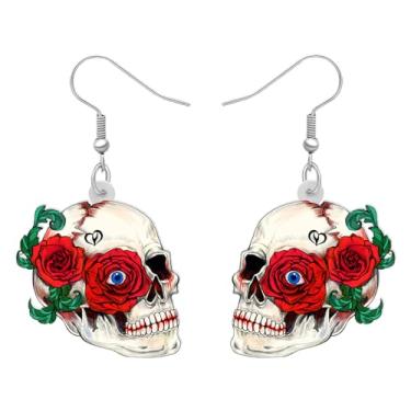 Imagem de DALANE Brincos de caveira de açúcar de acrílico para Halloween, pingente de gota assustadora, joias de rosa, presentes engraçados para mulheres, meninas, lembrancinhas de festa, Medium, Acrílico, Sem