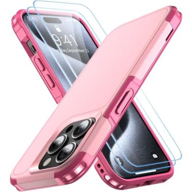 Imagem de AEDILYS Capa à prova de choque para iPhone 15 Pro, [proteção contra quedas de grau militar de 18 pés], com 2X [protetor de tela de vidro temperado] com amortecedor de ar, capa protetora para celular