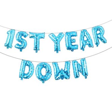 Imagem de 1st Year Down Banner Balloon, First Birthday,Football Theme Birthday Party,1st Year Down Football Baby shower Party Decorations (1ST YEAR DOWN Blue Star)