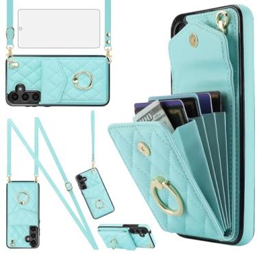 Imagem de Asuwish Capa de telefone para Samsung Galaxy S23 FE 5G capa carteira com protetor de tela de vidro temperado e alça de pulso transversal anel suporte RFID bloqueio de cartão celular S 23 EF S23FE 23S