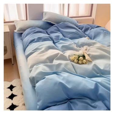 Imagem de Jogo de cama colorido, 4 peças, capa de edredom + conjunto de lençóis de cima + 2 fronhas, resistente a rugas e desbotamento, lençóis de cama (queen azul)