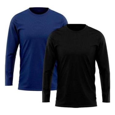 Imagem de Kit 2 Camisetas Térmica Manga Longa UV Proteção 50+ Segunda Pele - Preto/Azul - P-Masculino