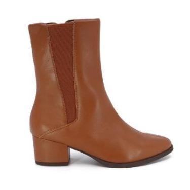 Imagem de Bota Usaflex de Couro Cano Médio com Salto Bloco e Elástico-Feminino