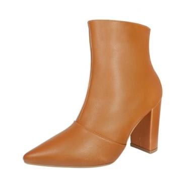 Imagem de Bota Salto Alto Grosso Cano Curto Bico Fino Luiza Sobreira Caramelo Mod. 2225