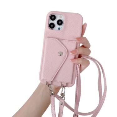 Imagem de Porta-cartões Crossbody Phone Case para iPhone 15 14 13 12 11 Pro Max Mini X XR XS Max 8 7 Plus SE 2 3 Carteira cordão capa de couro, rosa, para iPhone 13