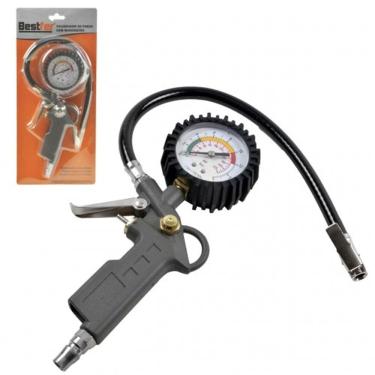 Imagem de Calibrador manual de pneus com manômetro e bico 80mm