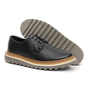Imagem de Sapato de Couro Oxford Masculino Derby Tratorado Premium Cor:Preto;Tamanho:38