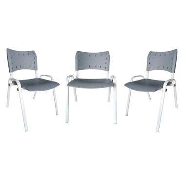 Imagem de Ecom Home - Kit 3 Cadeiras Empilháveis ISO Cinza Base Branca em aço para Comércio e Indústria
