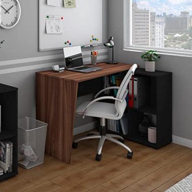Imagem de Escrivaninha em L e Regulável para Home Office com 4 Nichos, Ipê com Preto, Urban Artany