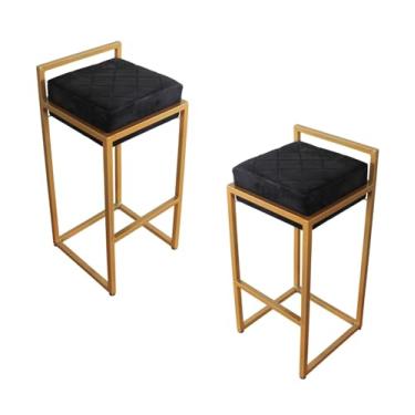 Imagem de Conjunto de Banco Banqueta Industrial Dourado C/Assento Embutido Preto 65cm