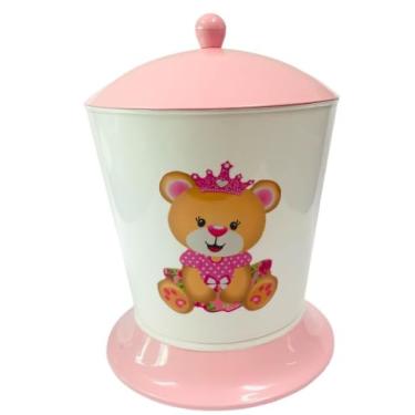 Imagem de Lixeira Infantil Ursinha Princesa Rosa Menina para Quarto
