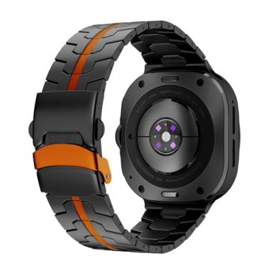 Imagem de BOVIPO Pulseira de titânio para Samsung Galaxy Watch 7 Ultra de 47 mm, robusta e masculina (preta/laranja)