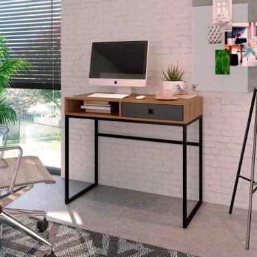 Imagem de Mesa de Escritório Industrial em Metal com Gaveta e Nicho - Placa e Po