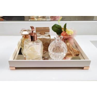 Imagem de Bandeja Lavabo B086 Banheiro Cozinha Difusor Mdf Pé Rosê Bronze Espelh