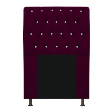 Imagem de Cabeceira Lady Estofada com Strass 90 cm para Cama Box Solteiro Suede Bordô Quarto - AM Decor