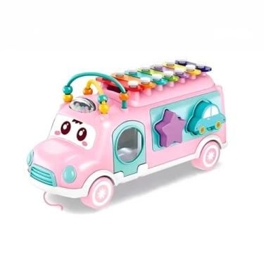 Imagem de Ônibus Brinquedo Educativo Xilofone Peças De Encaixar (ROSA)