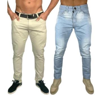 Imagem de Kit 2 Calças sarja masculino slim reta cores variadas - sky jeans, Cre