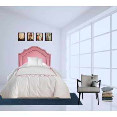 Imagem de Cabeceira Solteiro Luxo Veludo Rosa Dupla Tacha Fumê 65X90 - Brilhos