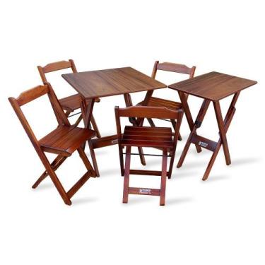 Imagem de Jogo de Mesa 70x70 com 4 Cadeiras e Mesa Aparador Tarimatã -imbuia - T