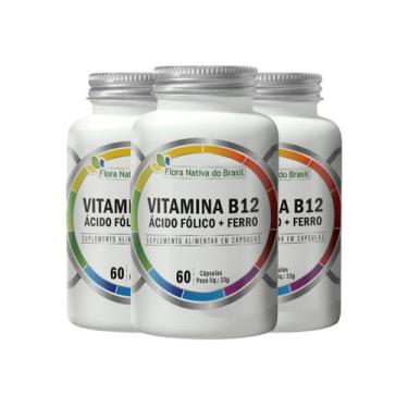 Imagem de 3 Ácido Fólico + Metilcobalamina B12 + Ferro 60 Caps 500mg - Flora Nat