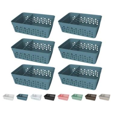 Imagem de Kit 6 Cesto Organizador Rattan c/ Divisória Removível 17x11 - Usual Ut