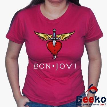 Imagem de Baby Look Bon Jovi 100% Algodão Diversas Cores - Rock - Geeko, Pink, L