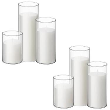 Imagem de Shihanee Conjunto de 6 velas de pilar com vasos cilíndricos de vidro, porta-velas de fu...