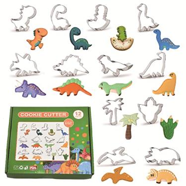 Imagem de Carimbos de biscoito de dinossauro, conjunto de cortadores de biscoito de aço inoxidável para assar biscoitos, cortador de frutas, cortador de legumes, prensa de biscoito de dinossauro, utensílios de
