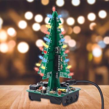Imagem de 3D Christmas Tree Soldering Kit, Icstation DIY Soldering Practice Kit Spectrum Light Xmas Tree Soldering Assemble Kit for Teaching Learning STEM Educational