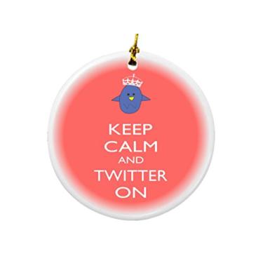 Imagem de Rikki Knight Keep Calm and Twitter on Tropical Pink Color Design Redondo Porcelana Dupla Face Ornamentos de Natal