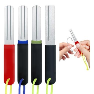 Imagem de Realand Pacote com 4 apontadores de anzol, lixa de anzol de diamante dupla face, ferramenta de afiar portátil com alça, grão fino e grosso para pinça de agulha de faca de anzol