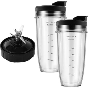 Imagem de Peças de reposição para liquidificador para Ninja, copos de 709 ml com tampas para viagem, lâmina extratora de 7 aletas, para Nutri Ninja Auto iQ BL2012, BN801, BL480-30, BL640-30, BL642-30, NN100-30