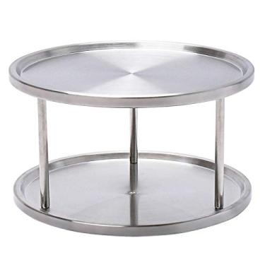 Imagem de Organizador de mesa giratória Susan de 2 níveis, aço inoxidável 360 graus, bandeja organizadora para cozinha, banheiro, quarto, salão