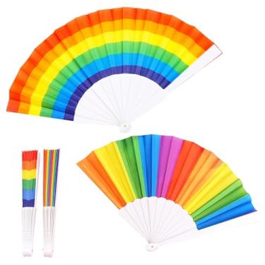 Imagem de Ysqool 2 peças de leques dobráveis de arco-íris, orgulho, leques de mão dobráveis, fãs de mão coloridos LGBT, leques de mão gay para desfile do orgulho, corvos, dança, festival e roupas de orgulho