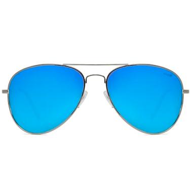 Imagem de NYS Collection Óculos de sol aviador polarizados premium, lentes grandes de 63 mm, armação fina ultraleve, UV400, para homens e mulheres, Armação prateada - lente espelhada azul gelo, One Size