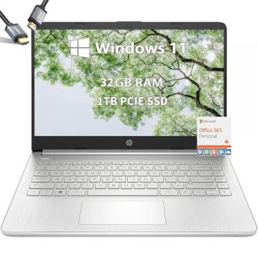 Imagem de HP Laptop de 14 polegadas Microsoft Office 365 - Laptop para estudantes escolares - Windows 11 - Processador Intel Quad-core - USB C - Bateria de longa duração - ultraleve - Mini - Cabo HDMI (32 GB de