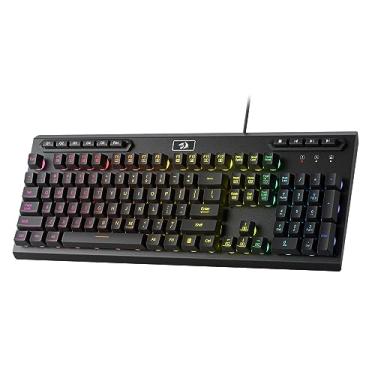 Imagem de Redragon Teclado para jogos de membrana RGB K513, teclado mecânico linear padrão de 104 teclas com 5 teclas G macro extra integradas, controle de mídia dedicado, capa superior de alumínio