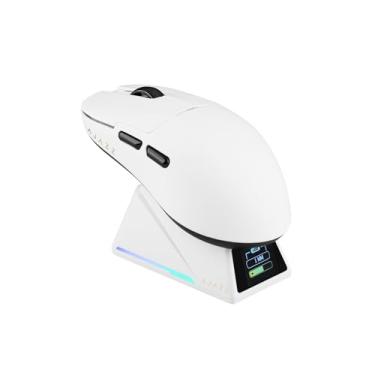 Imagem de Mouse sem fio AJ159 APEX MechLands, mouses leves para jogos, com design de carregamento magnético e tela de exibição, 30000 DPI, sensor PAW3950, conexão BT/2,4G/com fio, bateria de 400 mAh (branca)