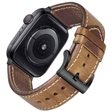 Imagem de FIILIIX Pulseira de couro Horween compatível com Apple Watch 38/40/41/42/44/45/49/46 mm, pulseira de substituição vintage para séries 10/9/8/7/6/5/4/3/2/1/SE2/Ultra1/2 masculina e feminina