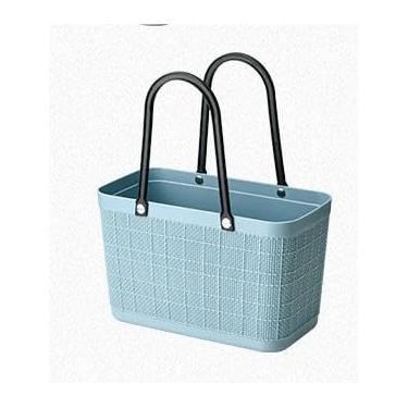 Imagem de Cesta de armazenamento de plástico cesta de compras feminina bolsa de mão de plástico padrão de linho com cesta de embrulho de presente de mão