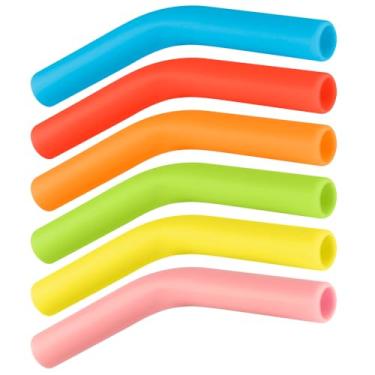 Imagem de 6 peças de pontas de canudo de silicone, pontas de canudo reutilizáveis, pontas de substituição para extensores de palha, pontas de cotovelos de palha de silicone adequadas para canudos de aço