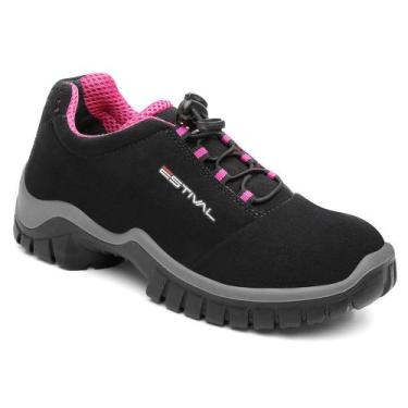 Imagem de Bota Segurança Estival Mulher Feminino Preto/Pink com CA e bico em PVC