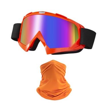 Imagem de LJDJ Óculos de Motocicleta Dirt Bike ATV Off-Road Riding Motocross Óculos com Proteção Solar UV Polaina de Pescoço Cobertura Facial (Laranja/Lente colorida)