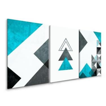 Imagem de Quadro Geométrico Azul bebe Abstrato Sala Kit Nicho Quarto - IQ Quadro