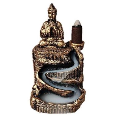 Imagem de Incensario Cascata Pequeno Buda Hindu Orando Dourado em Resina - Hp De